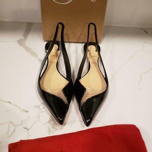 Christian Louboutin V DEC PVC Patent Slingback Flat Sandals Shoes